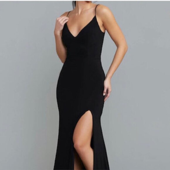 Jump Dresses & Skirts - Jump Apparel Bodycon Maxi Dress with Spaghetti Straps and Side Slit in Black